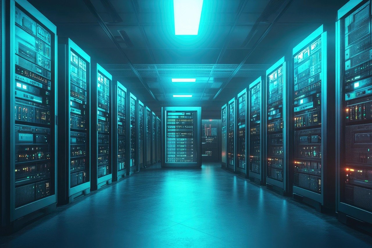 Home Server aisle with illuminated racks