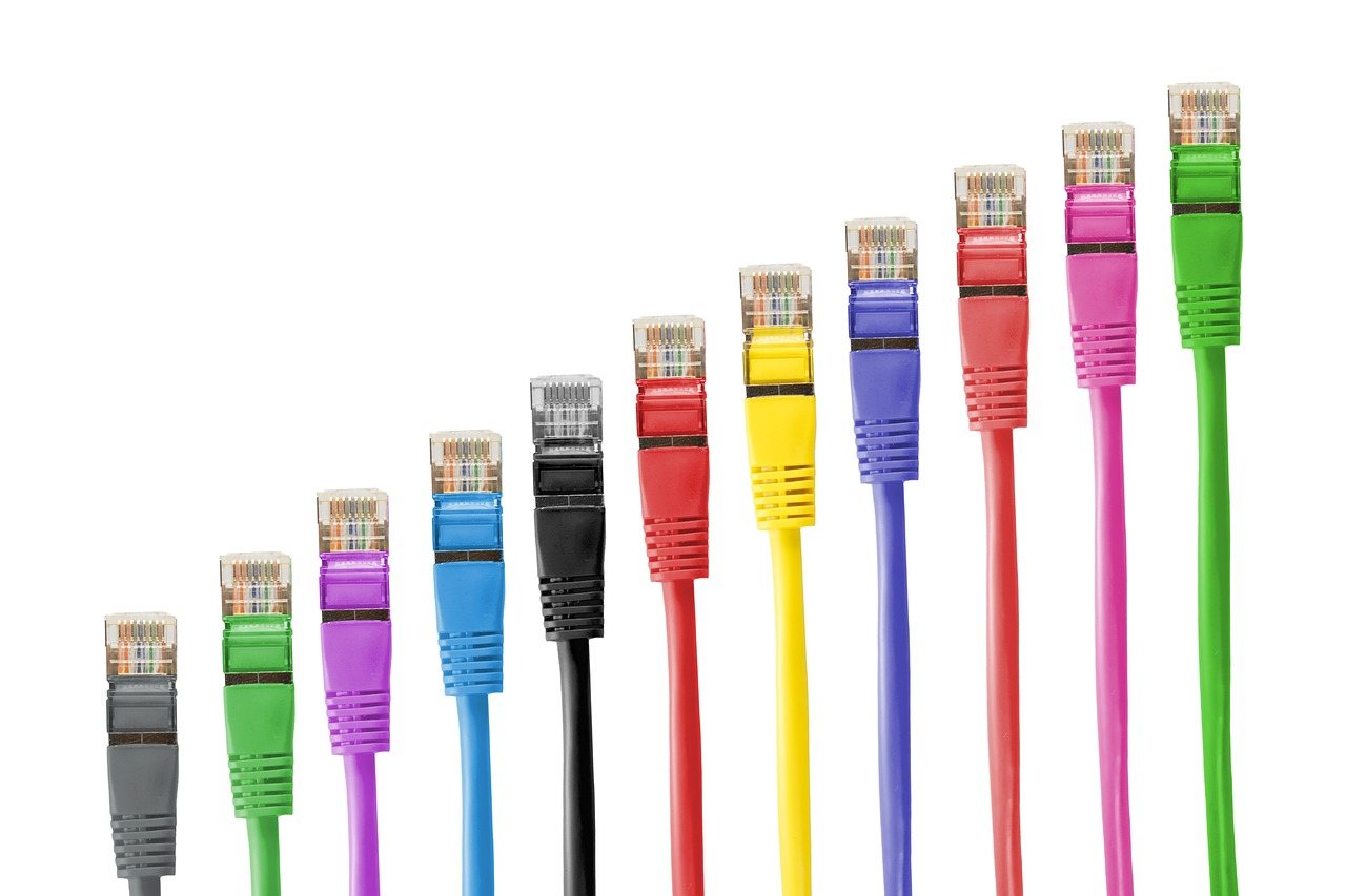 Home Network patch cables arranged in a row
